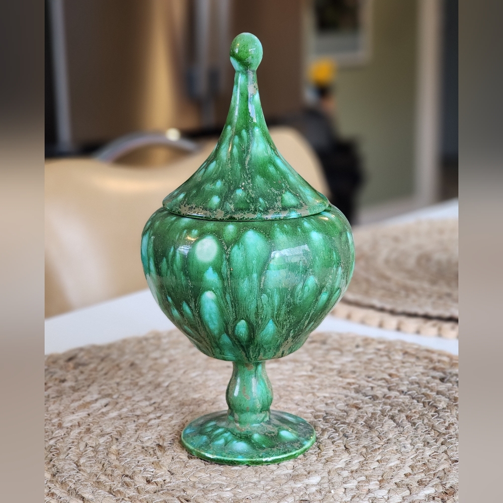 Vinta MCM Retro Green Drip Glaze Marbled Ceramic Candy Dish